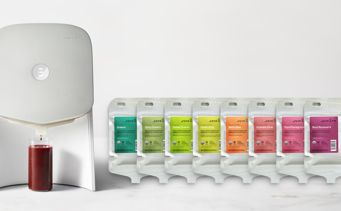 La presse Juicero et sa gamme de sachets de jus